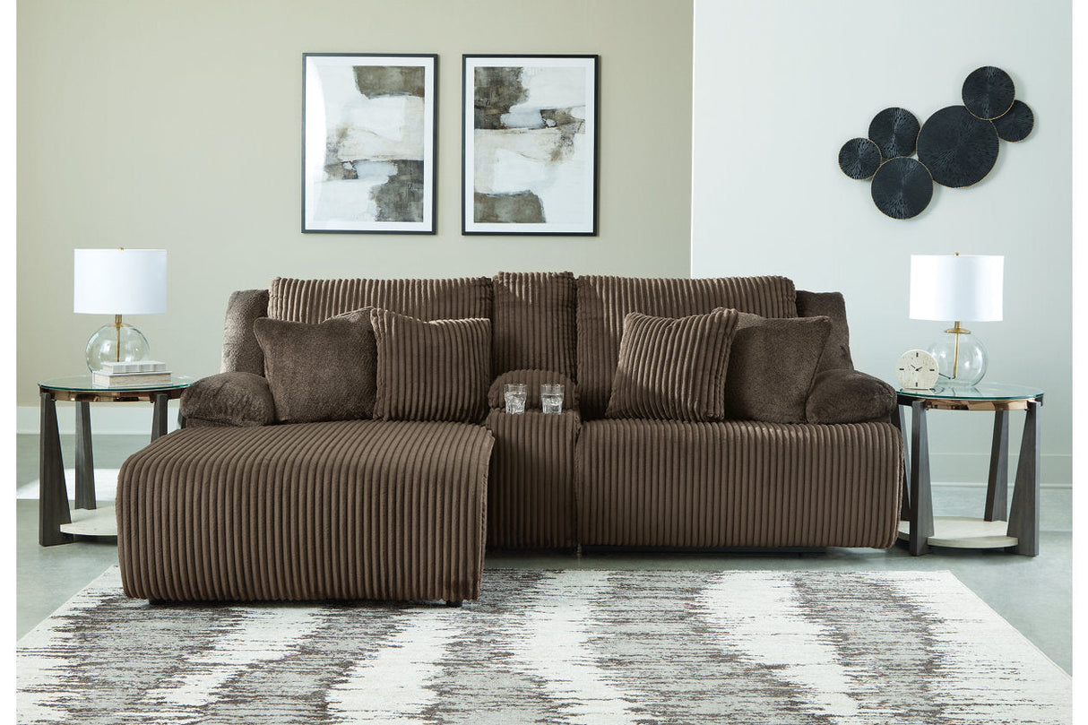 Top Tier Chocolate 3-Piece LAF Chaise Reclining Sectional