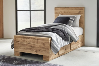 Hyanna Twin Panel Bed with 1 Side Storage, Dresser and Mirror