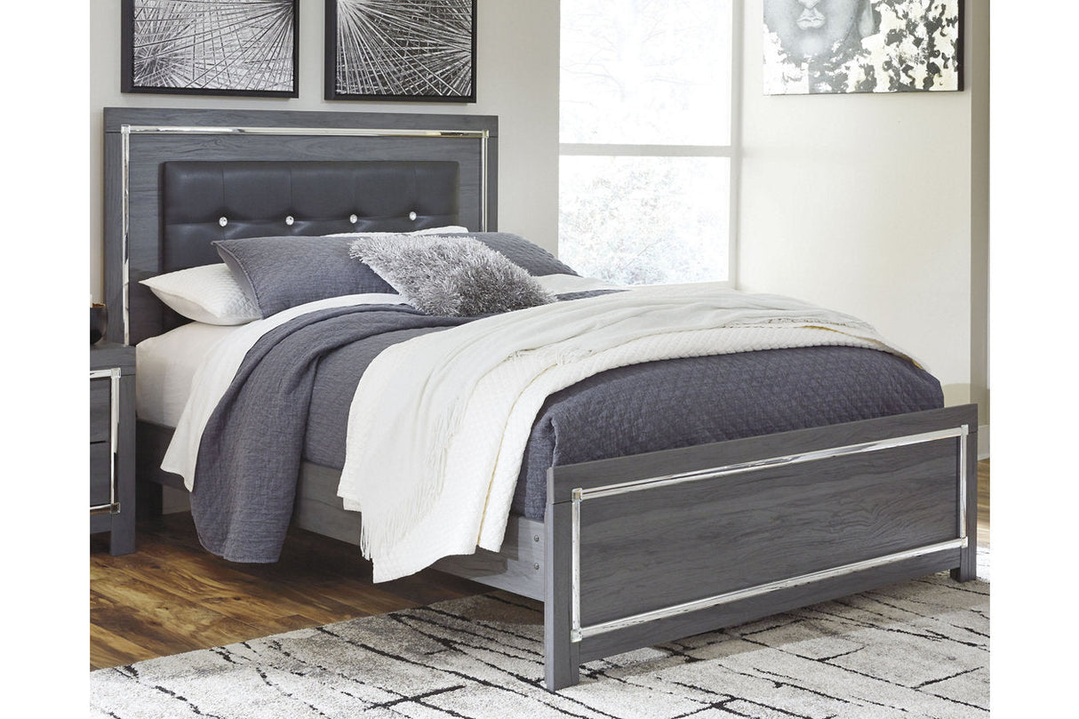 Lodanna Gray Queen LED Upholstered Panel Bed