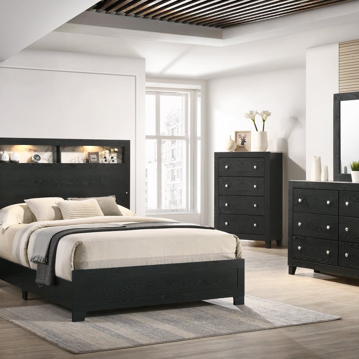 Cadence Black LED Panel Bedroom Set Kari Furniture Home Furniture