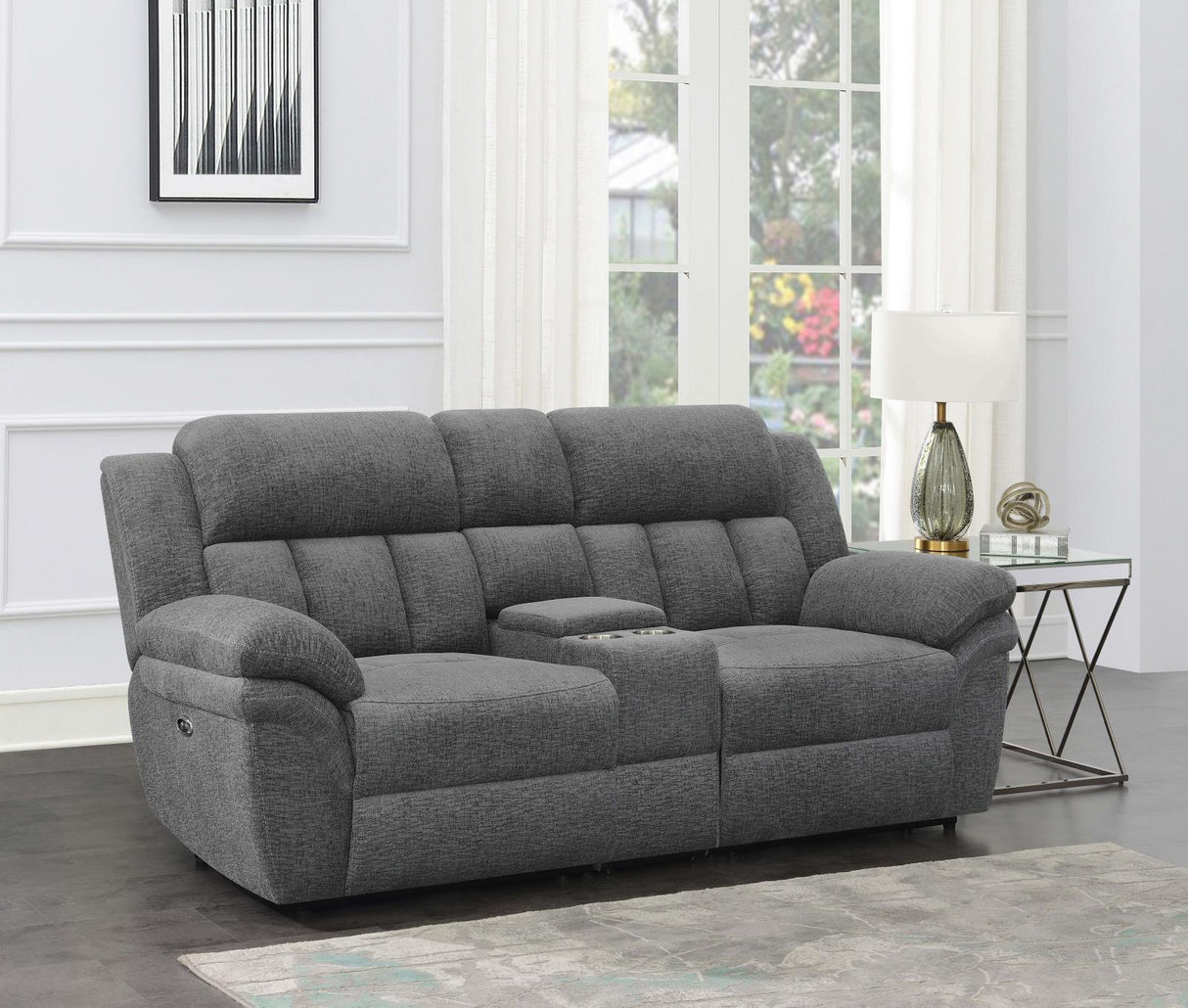 Bahrain Charcoal Power Loveseat with Console