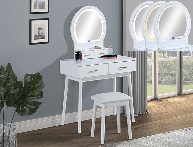 Cecilia White LED Vanity Table & Stool