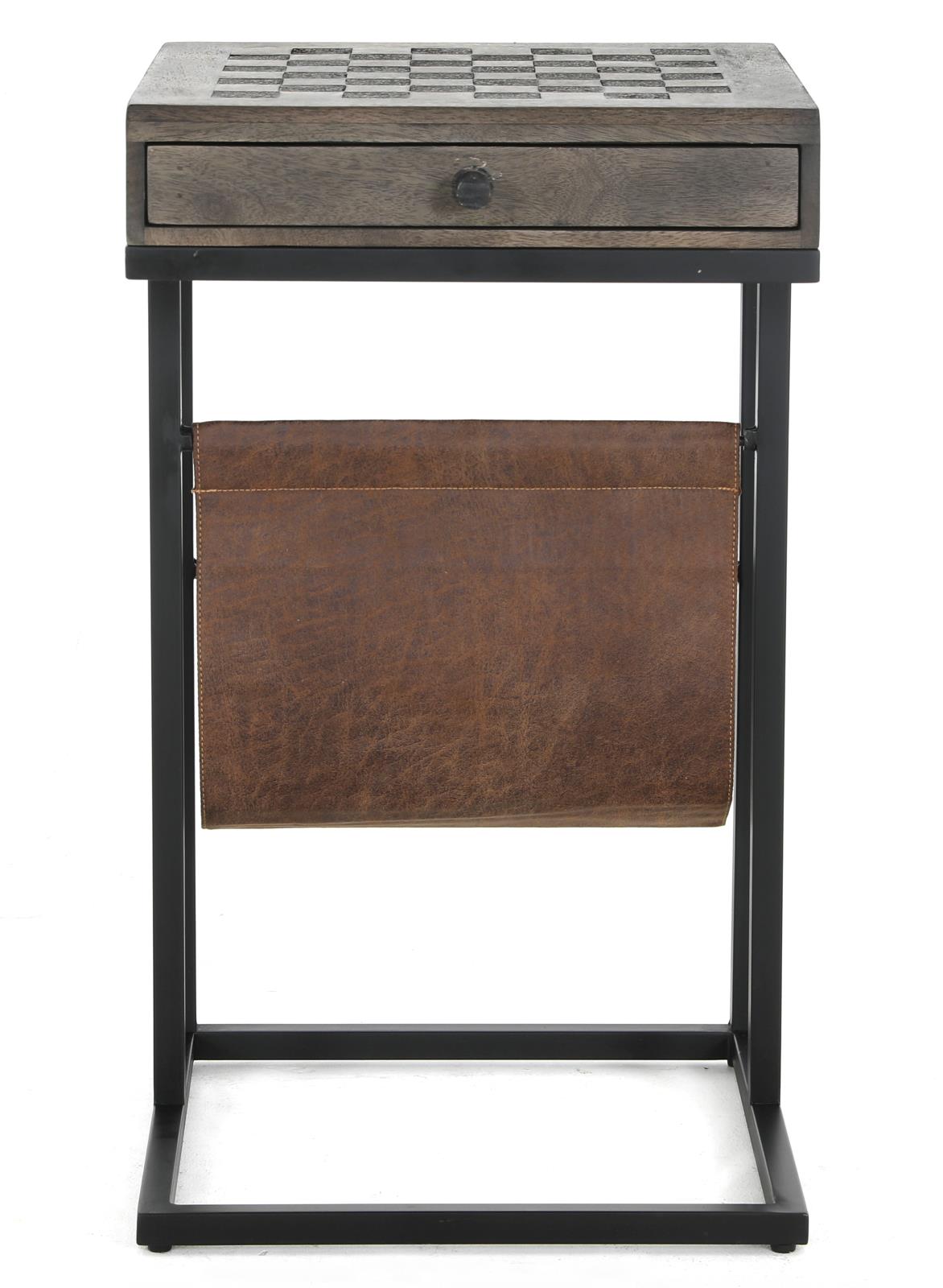 Chessie Tobacco and Black 1-Drawer Square Side Table with Leather Sling