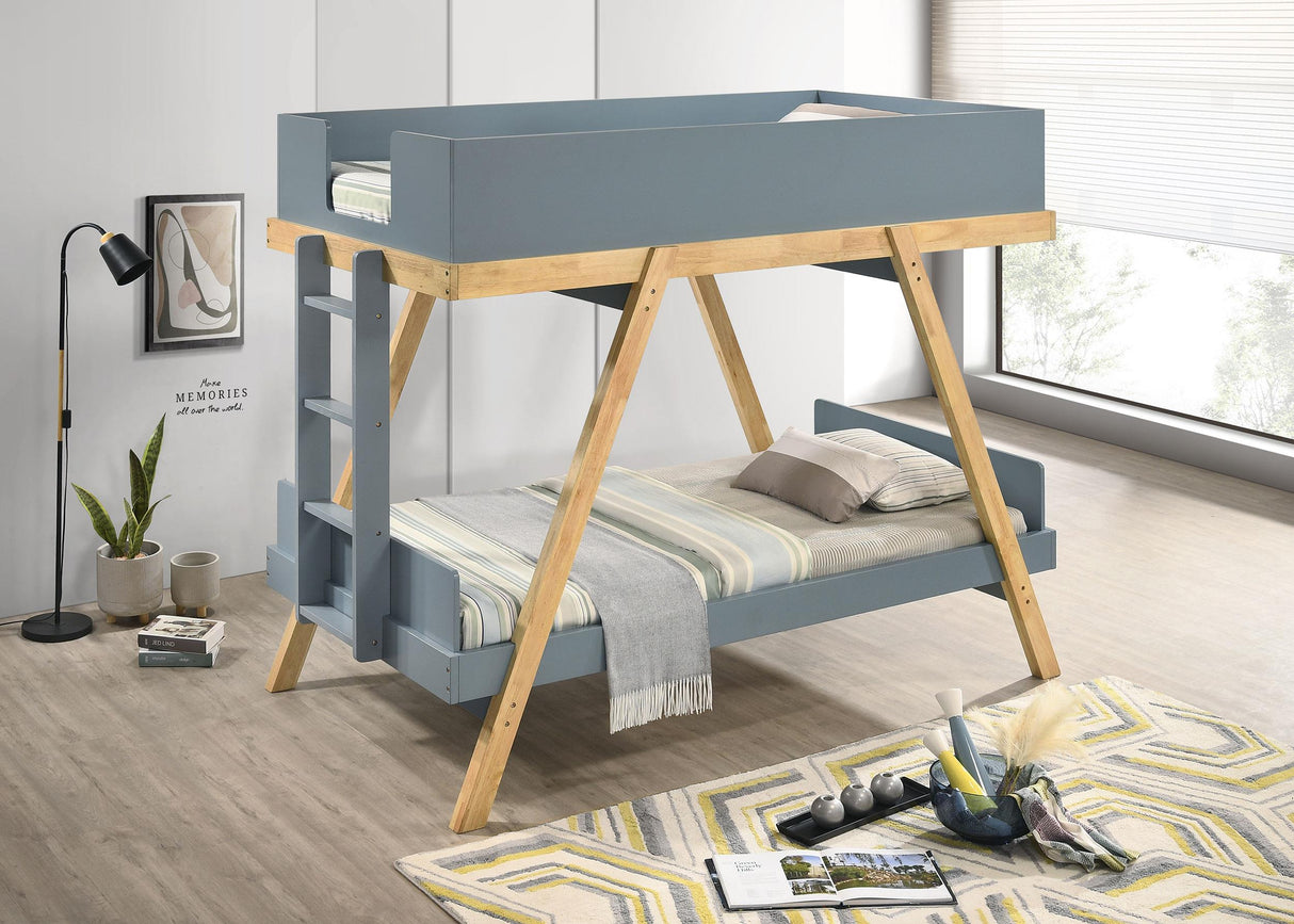 Frankie Blue Twin Over Twin Bunk Bed with 7-inch Mattresses