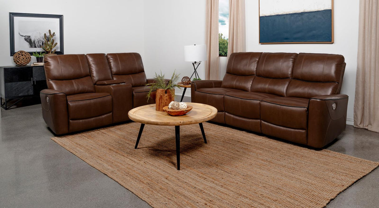 Greenfield Saddle Brown 2-Piece Upholstered Power Reclining Living Room Set