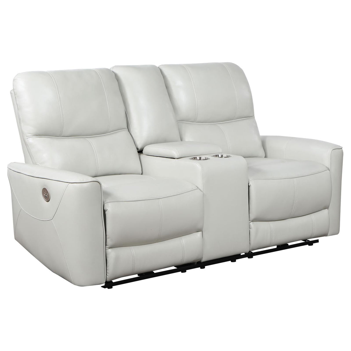 Greenfield Ivory Upholstered Power Reclining Loveseat with Console