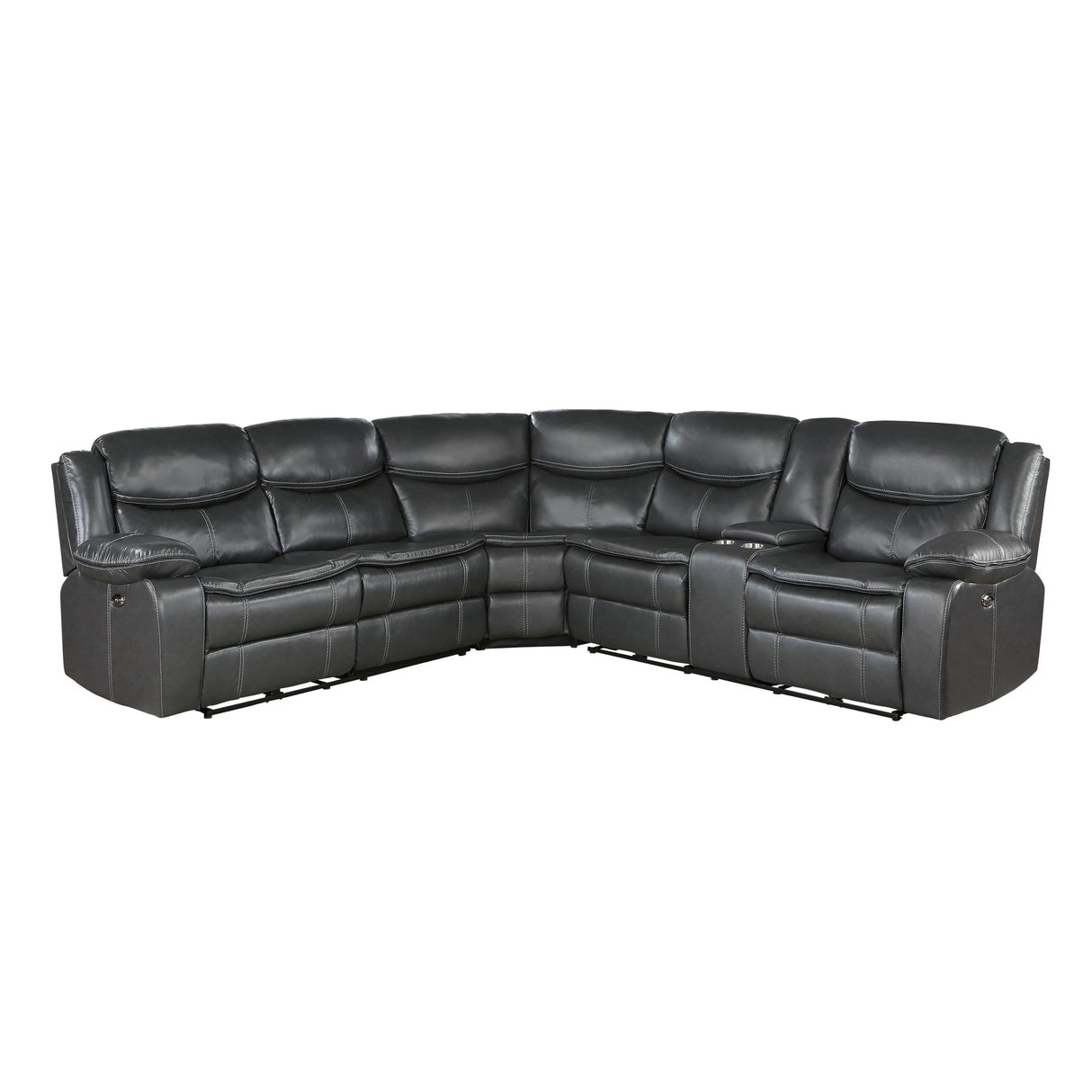 Hewitt Black Leather Upholstered Power Reclining Sectional