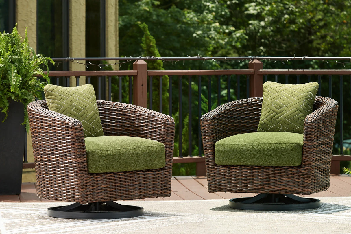 Horizon Hall Brown/Green Outdoor Swivel Lounge Chair with Cushion