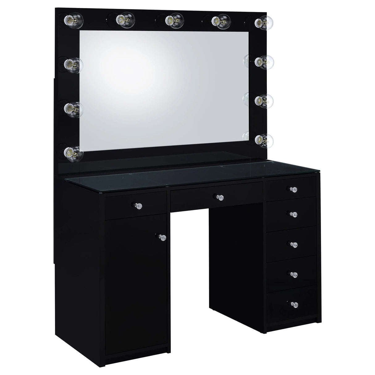 Avery Black Makeup Vanity Set with Lighted Mirror