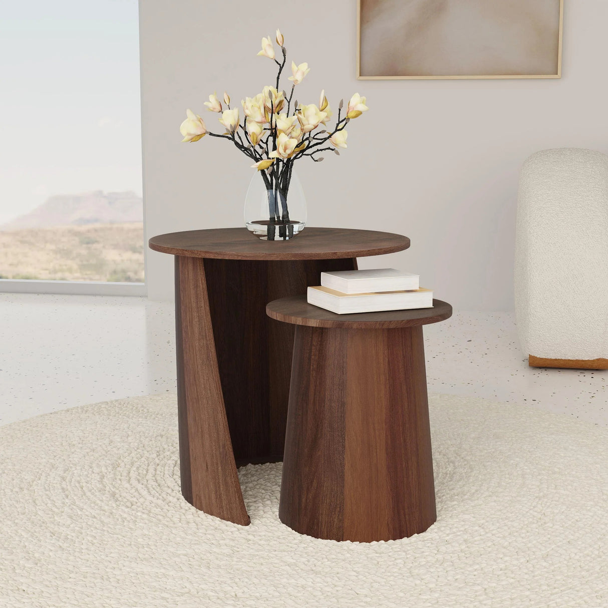 Yency Mango Brown 2-Piece Solid Wood Round Nesting Table