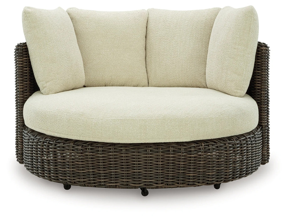 Kimora Beige/Dark Brown Outdoor Swivel Lounge Chair with Cushion