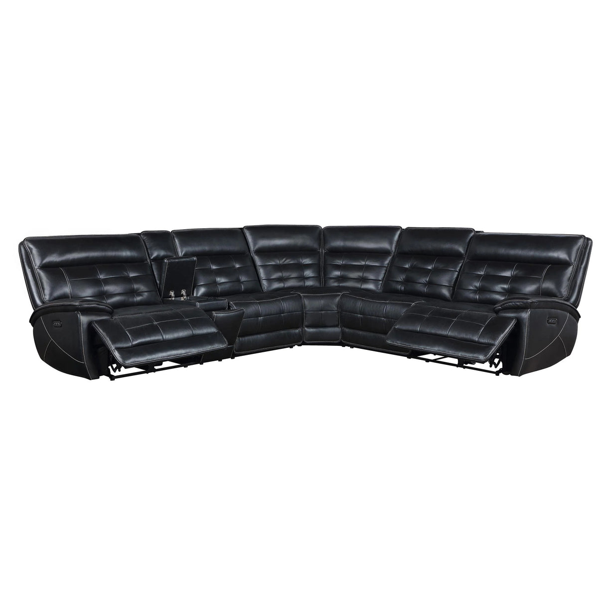 Hewitt Black Leather Upholstered Power Reclining Sectional