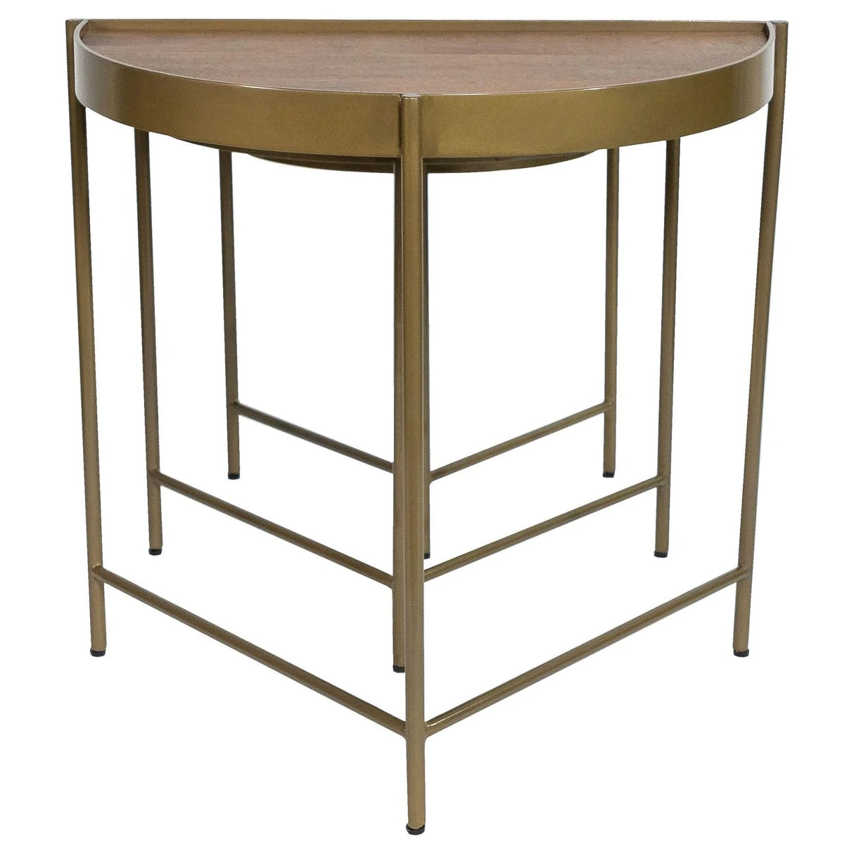 Tristen Brown and Gold 3-Piece Demilune Nesting Table With Recessed Top
