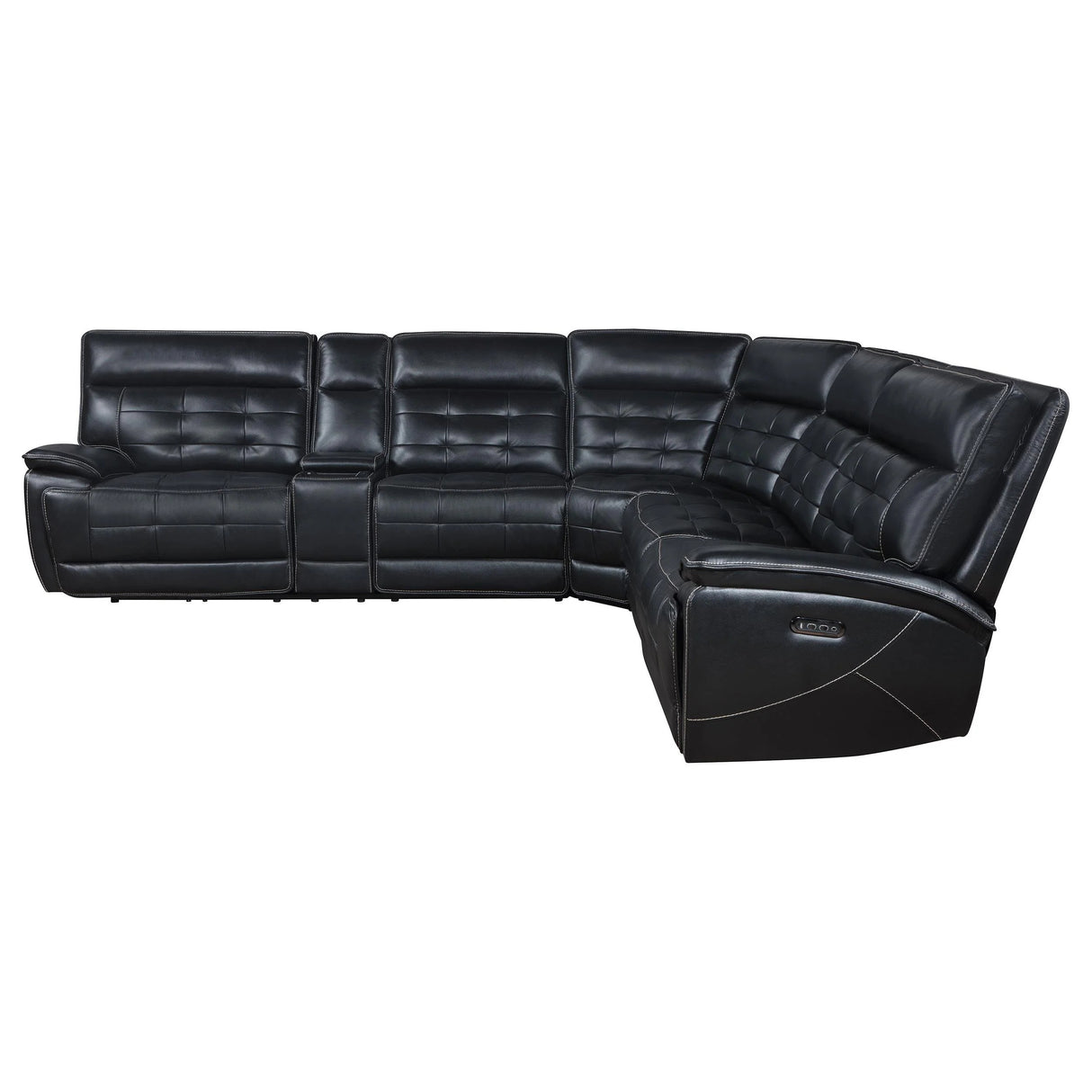 Hewitt Black Leather Upholstered Power Reclining Sectional