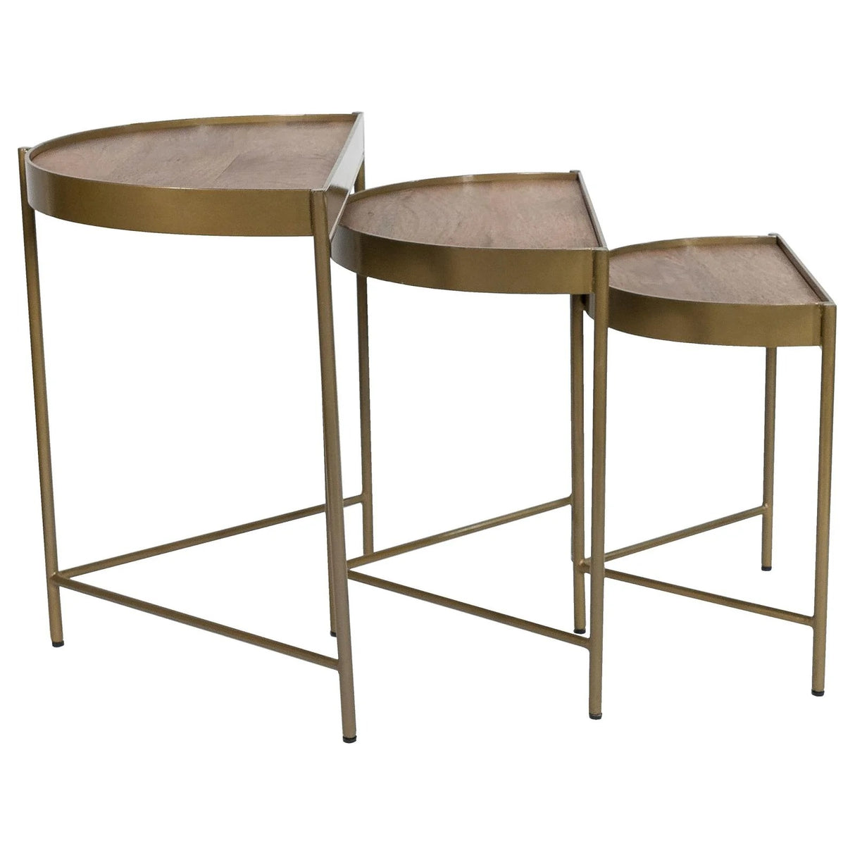 Tristen Brown and Gold 3-Piece Demilune Nesting Table With Recessed Top