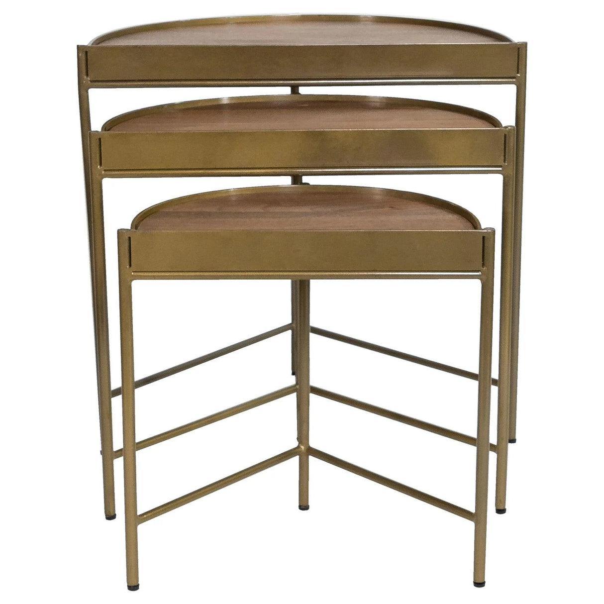 Tristen Brown and Gold 3-Piece Demilune Nesting Table With Recessed Top