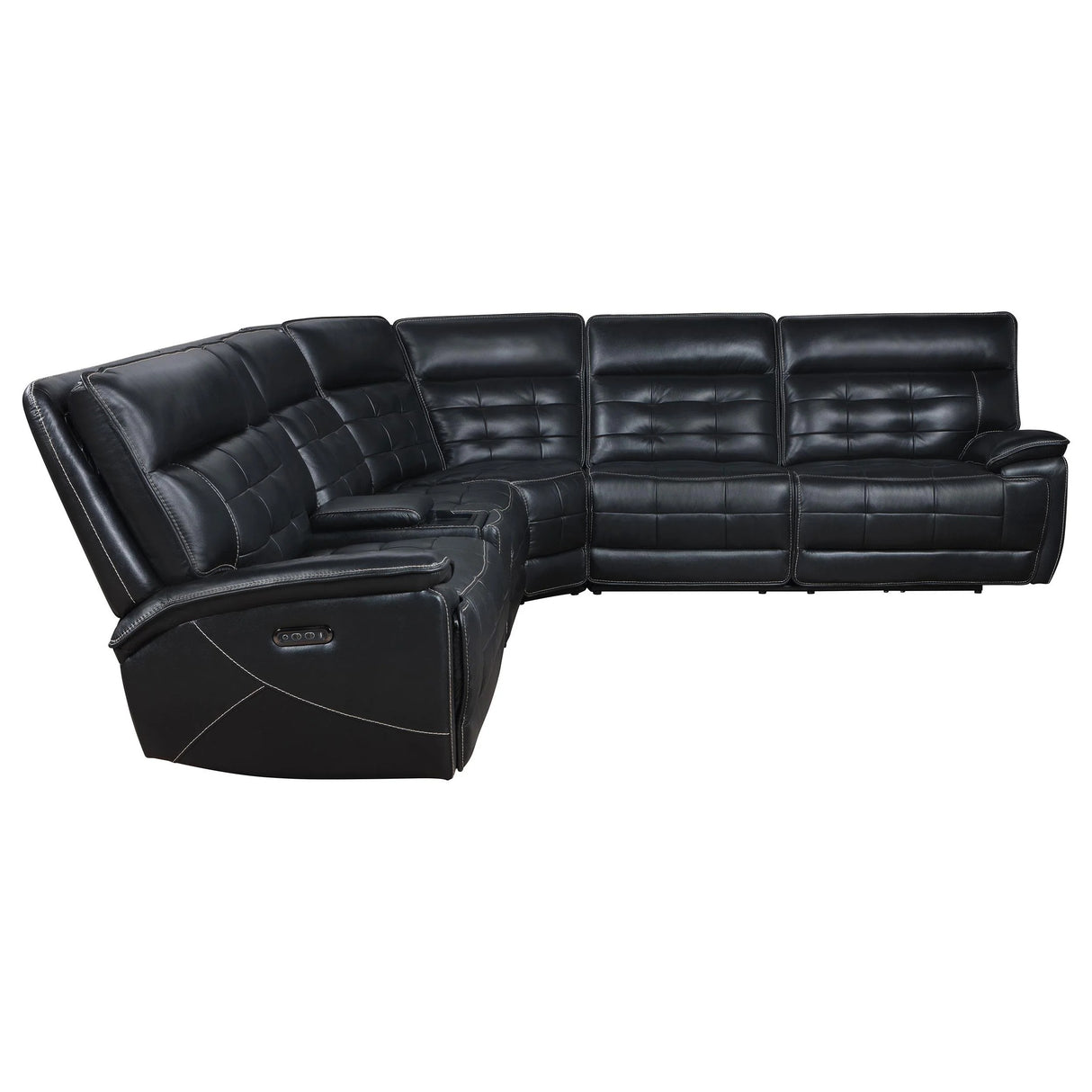Hewitt Black Leather Upholstered Power Reclining Sectional