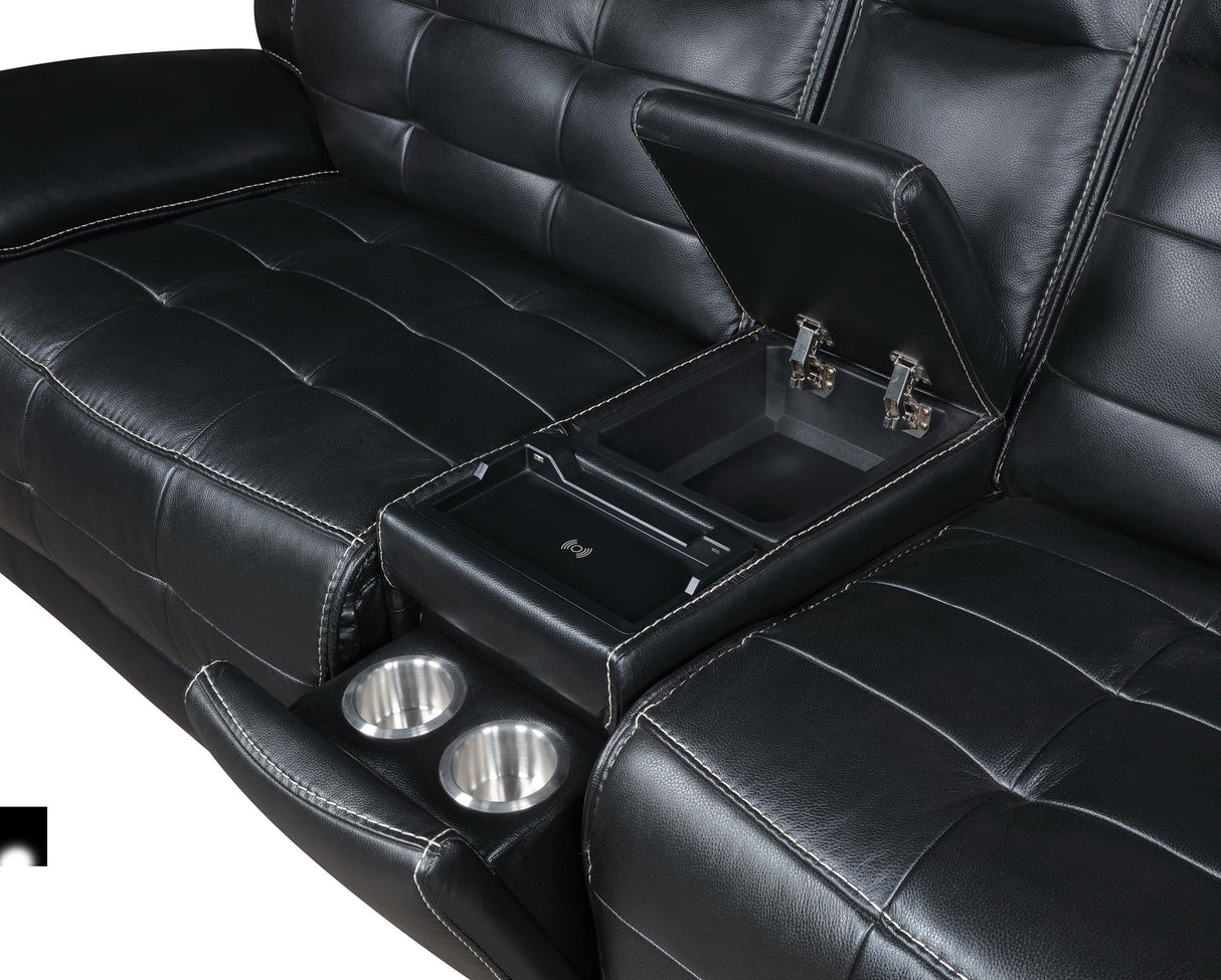 Hewitt Black Leather Upholstered Power Reclining Sectional