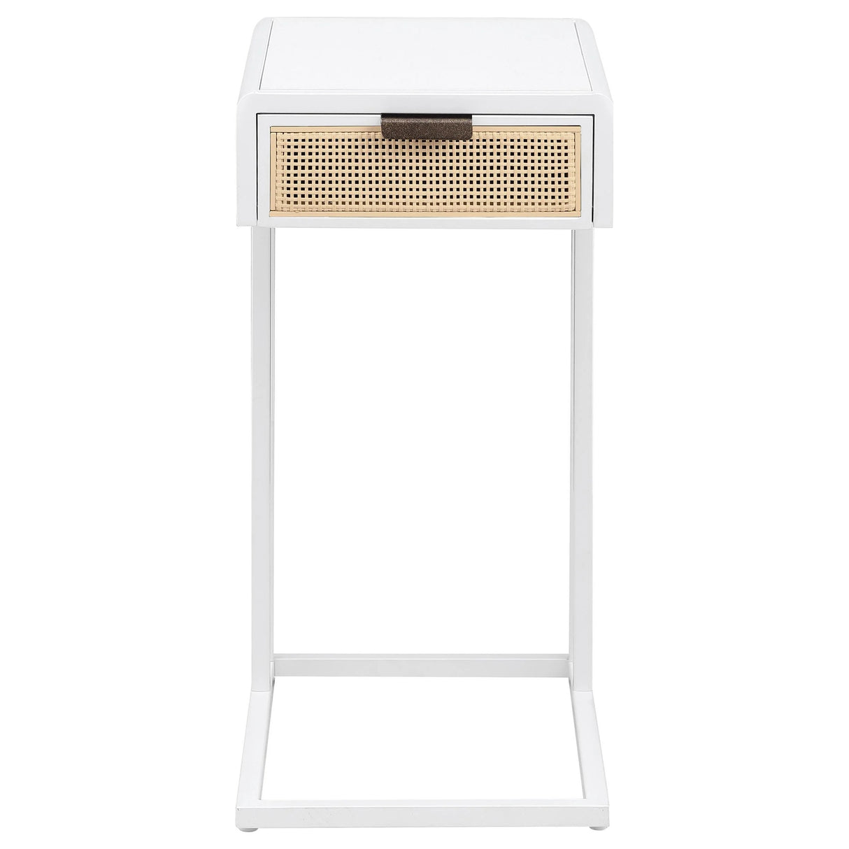 Amherst White 1-Drawer Radio Weave Cane Metal Side Table