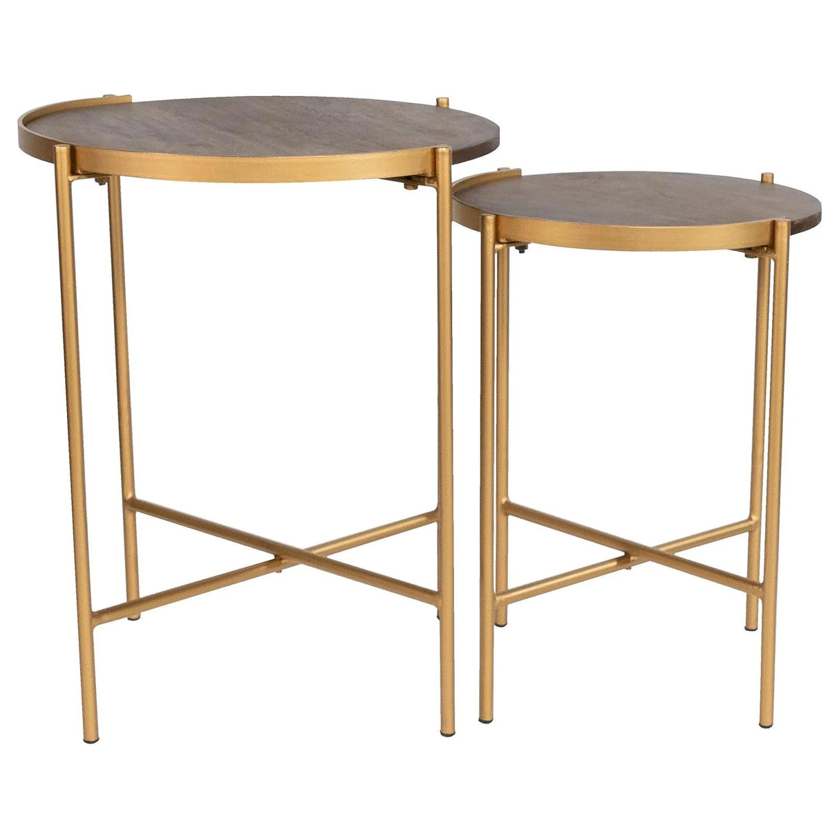 Malka Dark Brown and Gold 2-Piece Round Nesting Table