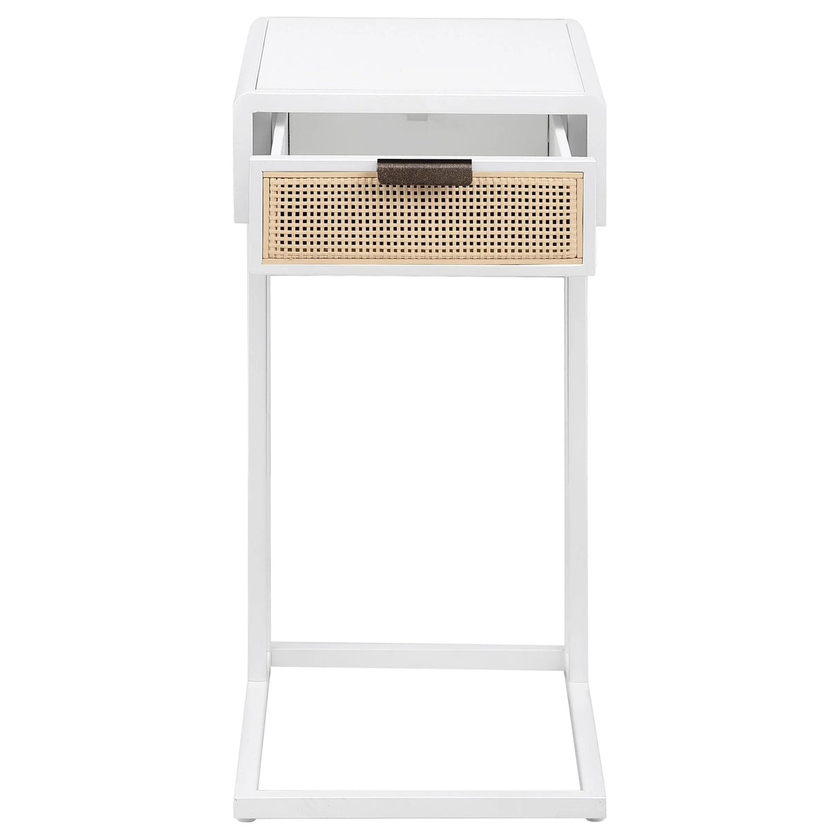 Amherst White 1-Drawer Radio Weave Cane Metal Side Table