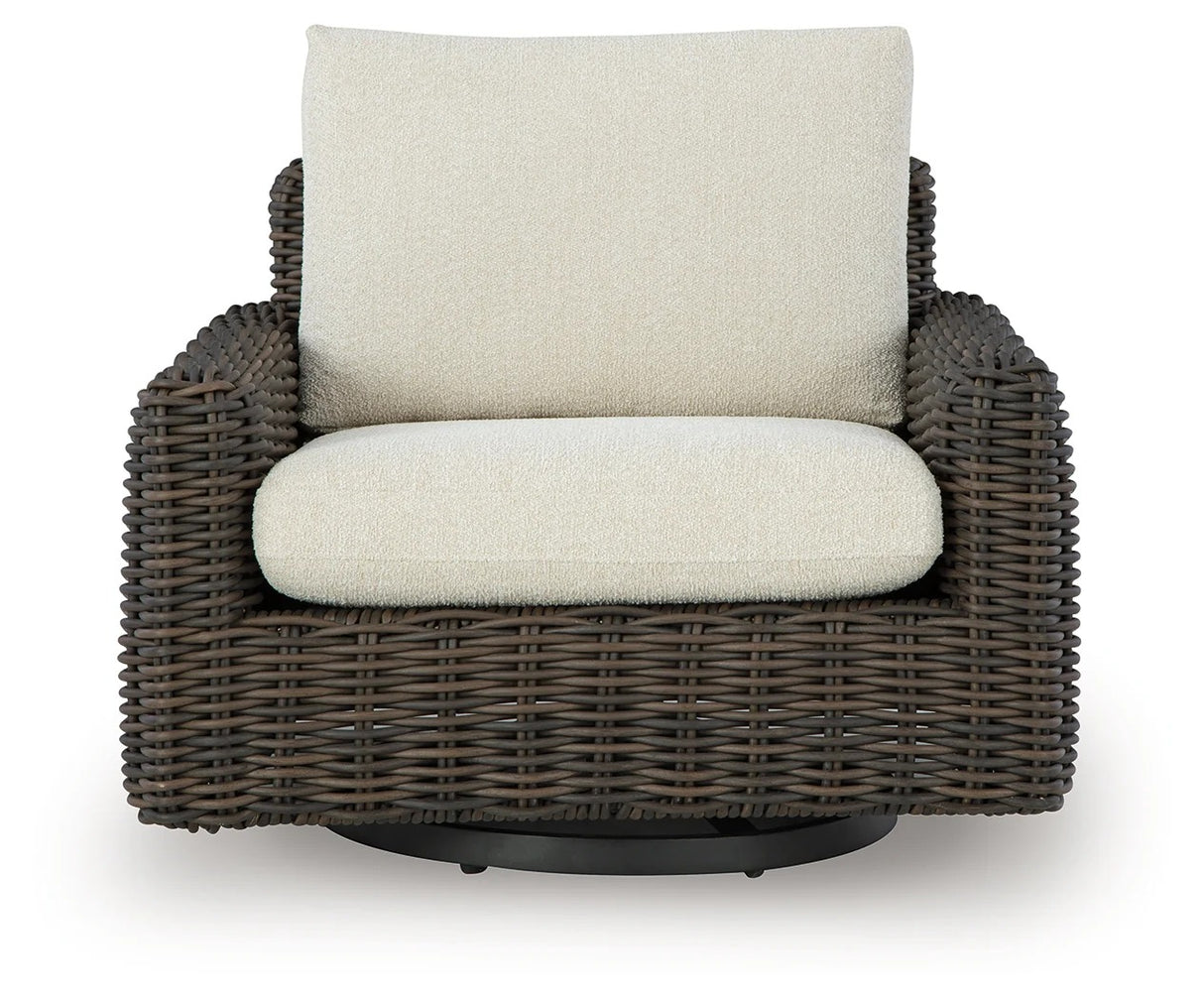 Kimora Beige/Dark Brown Outdoor Swivel Lounge Chair