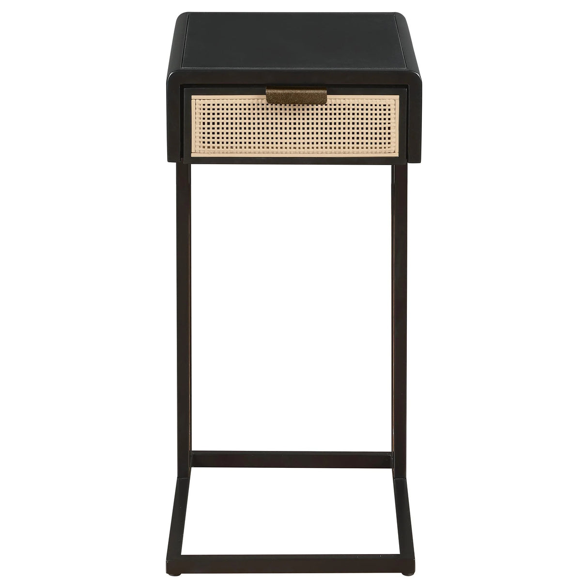 Amherst Black 1-Drawer Radio Weave Cane Metal Side Table