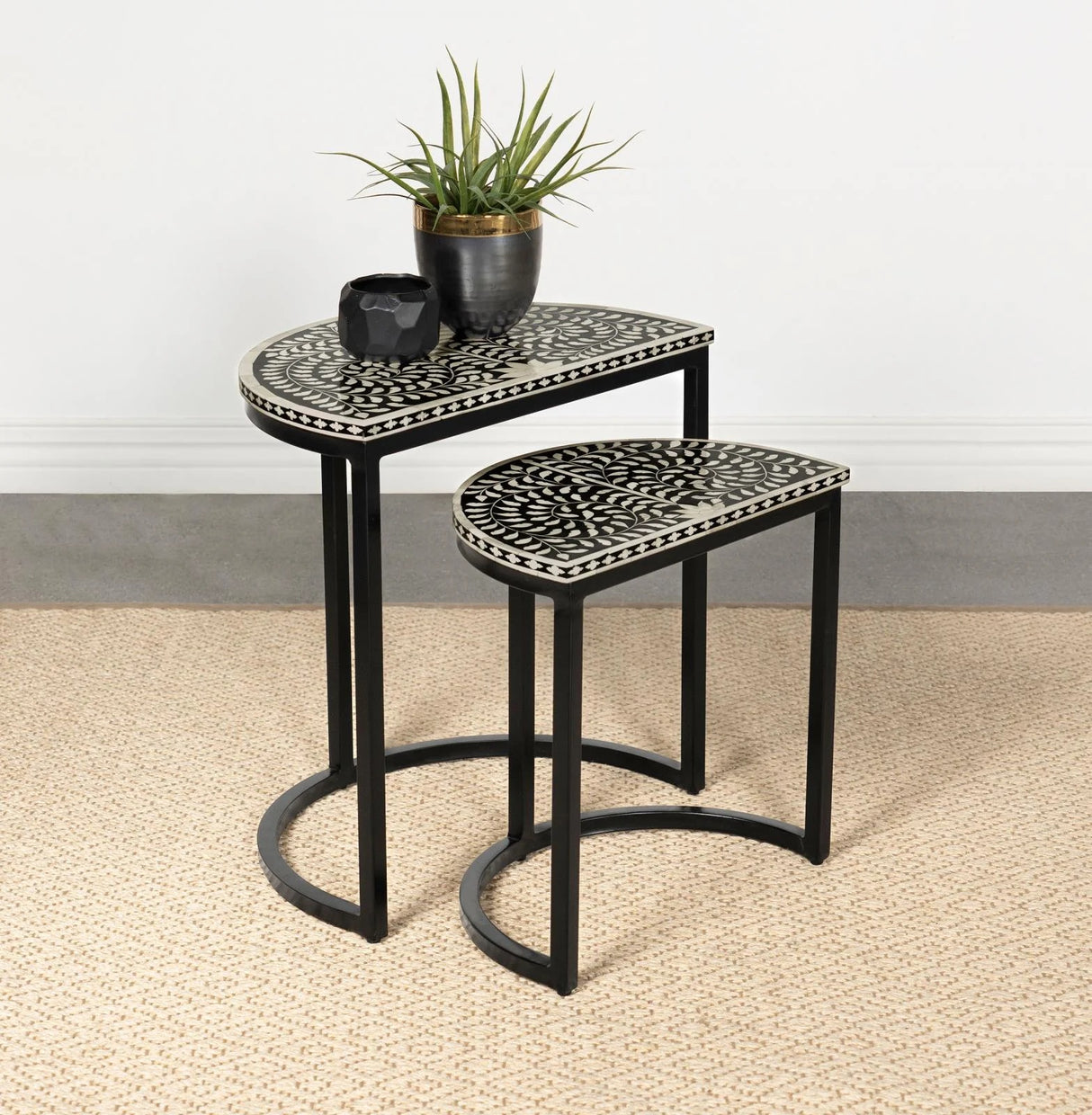 Zakiya Black and White 2-Piece Demilune Nesting Table