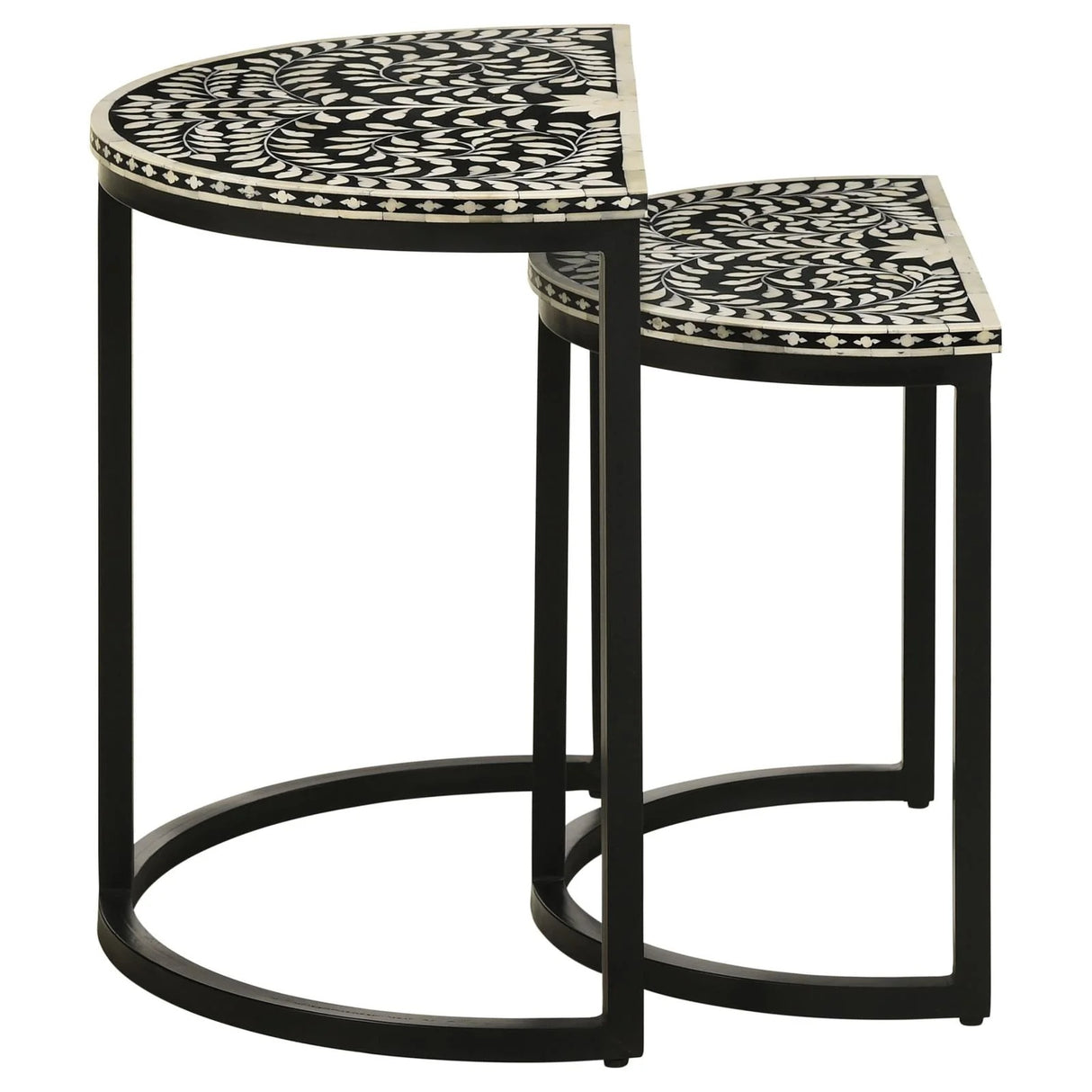 Zakiya Black and White 2-Piece Demilune Nesting Table