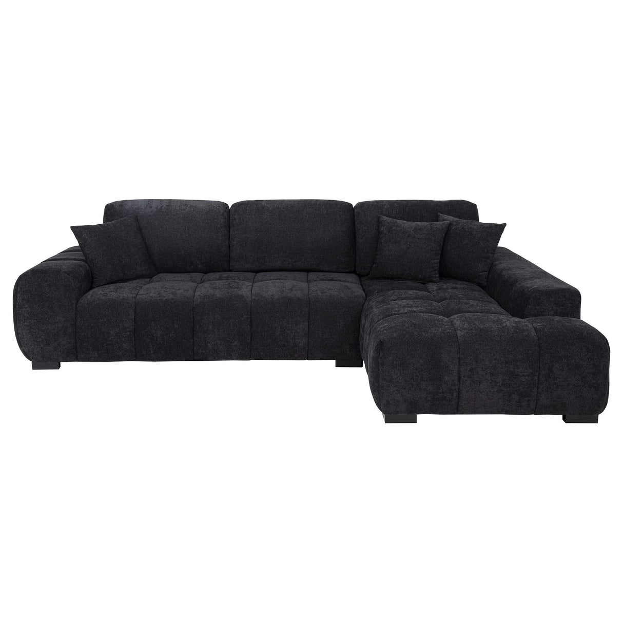 Octavia Black Fabric Upholstered Track Arm Sectional Sofa