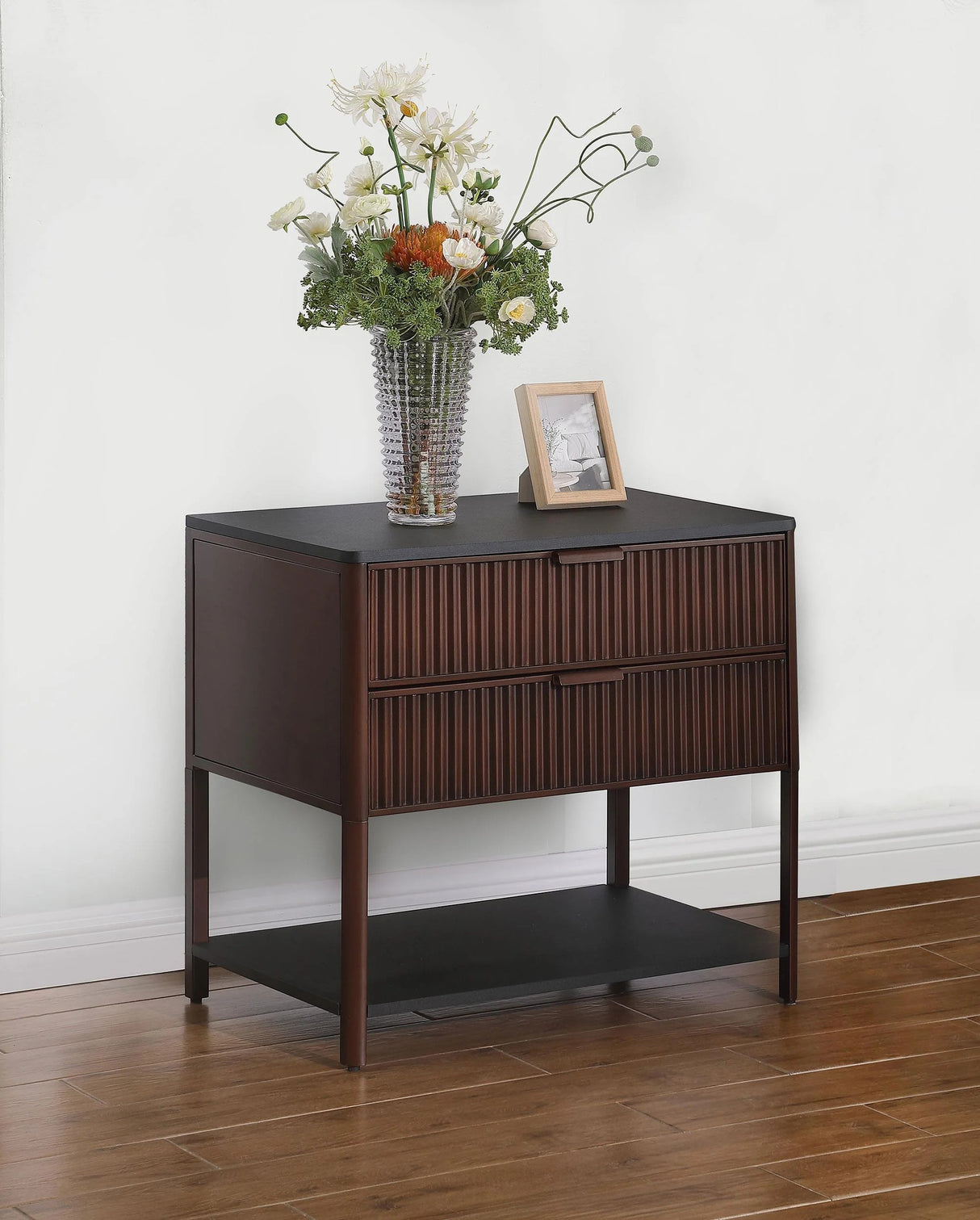 Zimmerlee Rust Brown 2-Drawer Side Table with Shelf