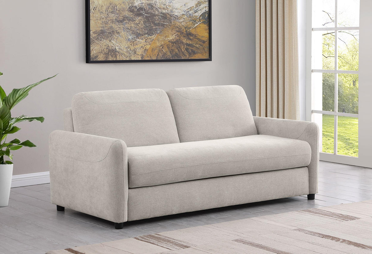Rylie Beige Upholstered Sofa Sleeper with Queen Mattress