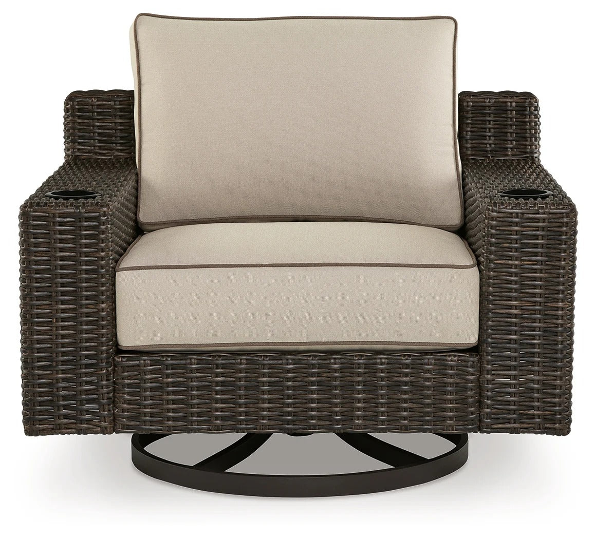 Coastline Bay Brown Outdoor Swivel Lounge with Cushion