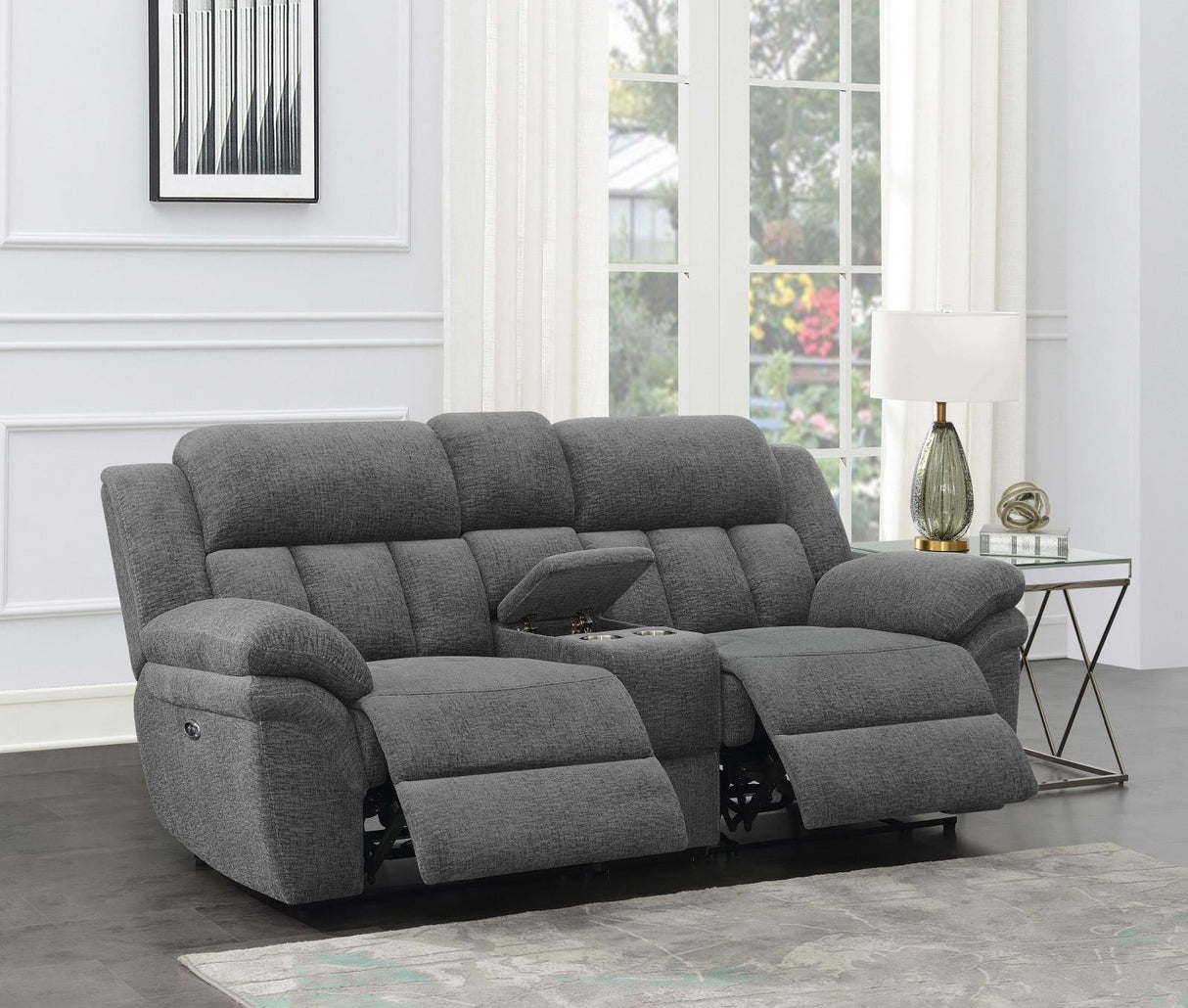 Bahrain Charcoal Power Loveseat with Console
