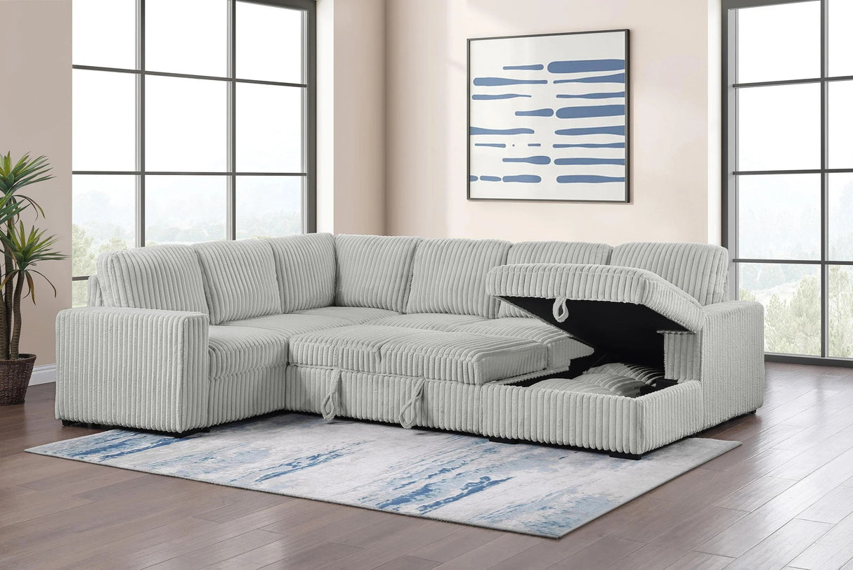 Devonshire Gray Sleeper Sectional Sofa Storage Chaise