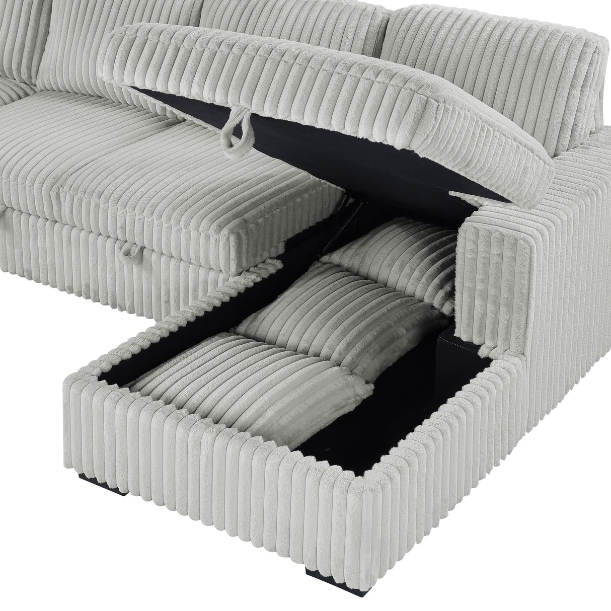 Devonshire Gray Sleeper Sectional Sofa Storage Chaise