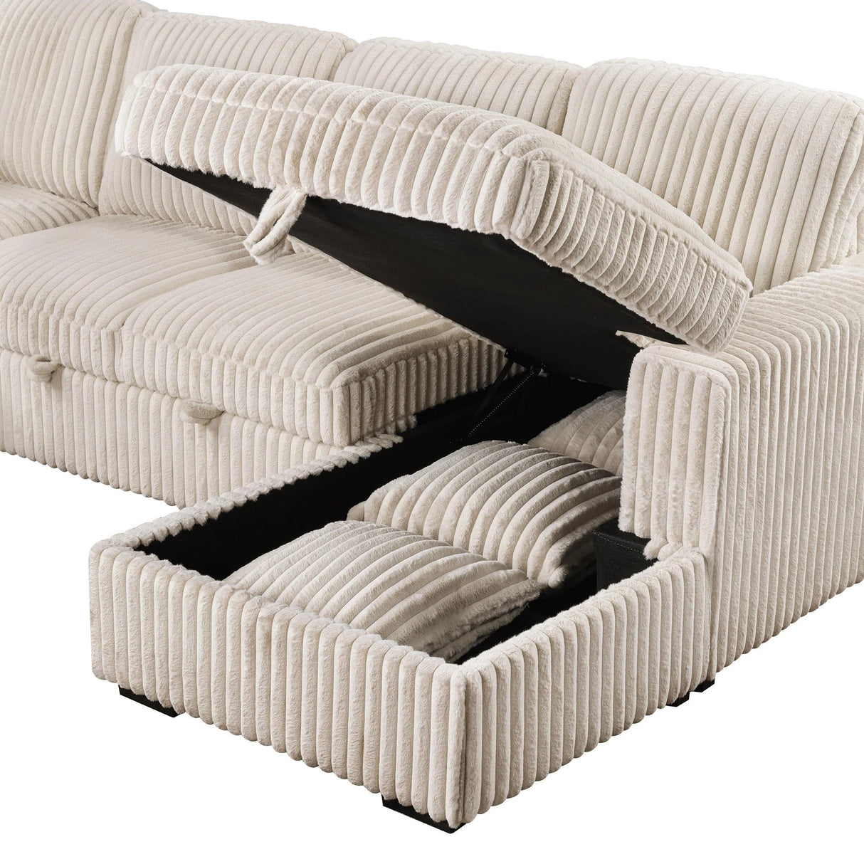 Devonshire Camel Sleeper Sectional Sofa Storage Chaise