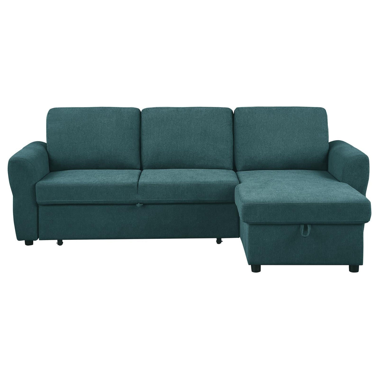 Samantha Teal Blue Upholstered Sleeper Sofa Sectional with Storage Chaise
