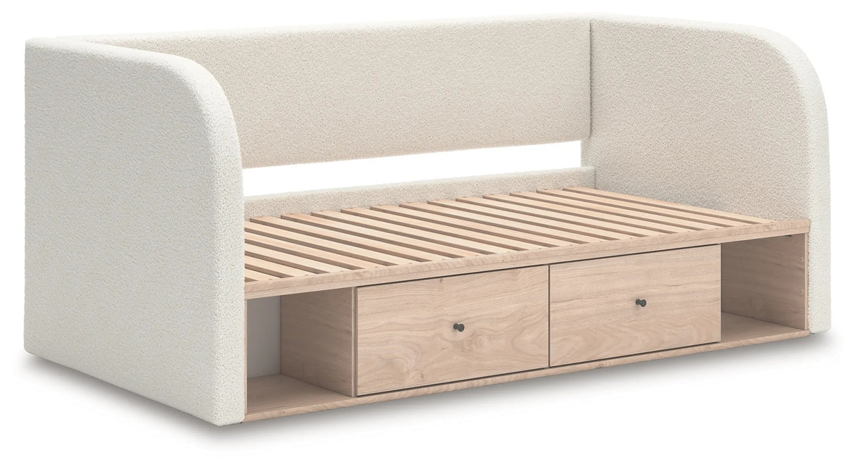 Arloster Tan/White Twin Upholstered Day Bed with Storage