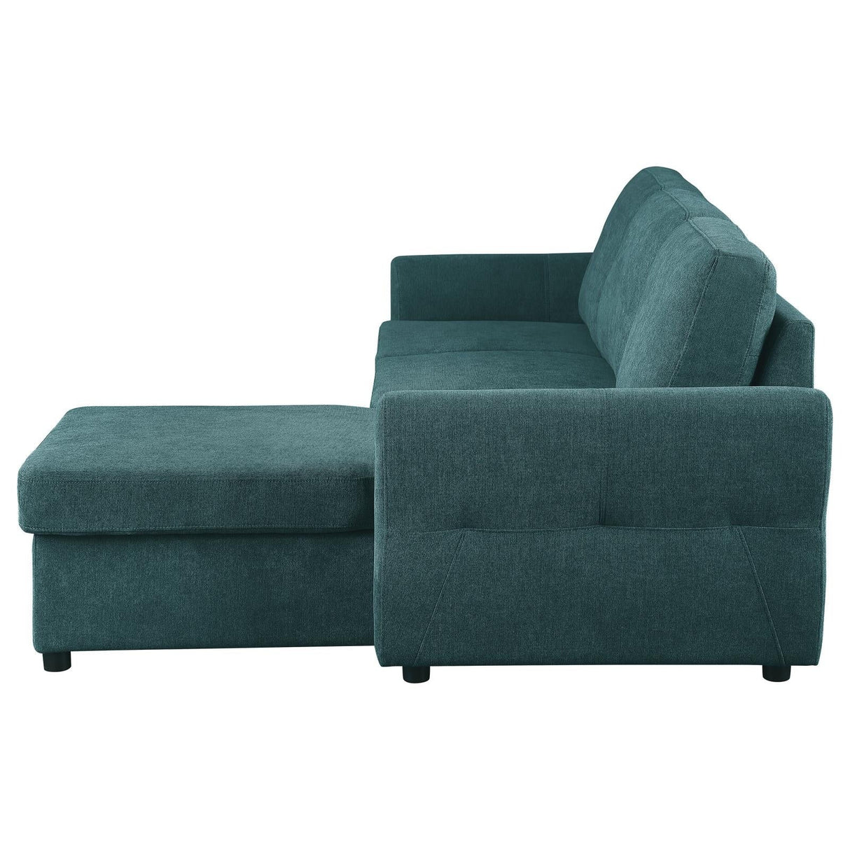 Samantha Teal Blue Upholstered Sleeper Sofa Sectional with Storage Chaise