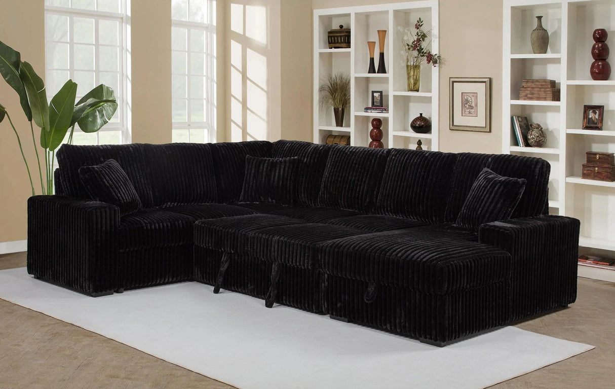 Devonshire Black Sleeper Sectional Sofa with Storage Chaise