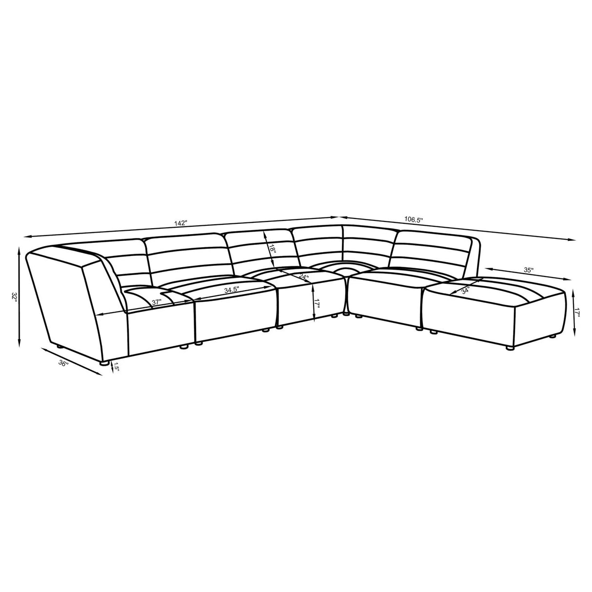 Sunny Dark Charcoal Upholstered 6-Piece Modular Sectional