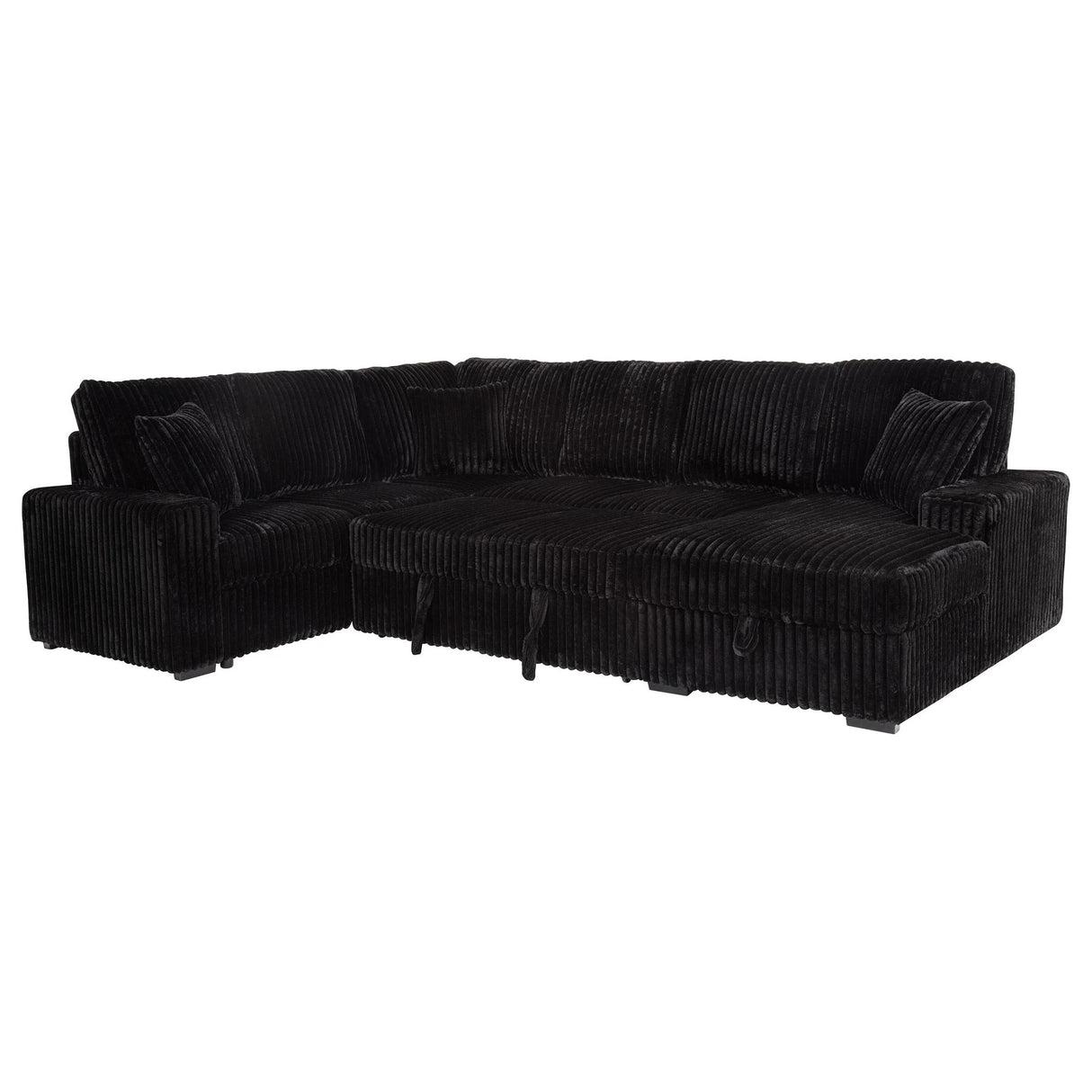 Devonshire Black Sleeper Sectional Sofa with Storage Chaise