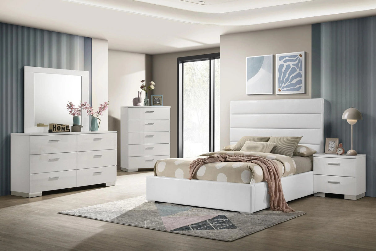 Felicity White Upholstered Full Platform Bed