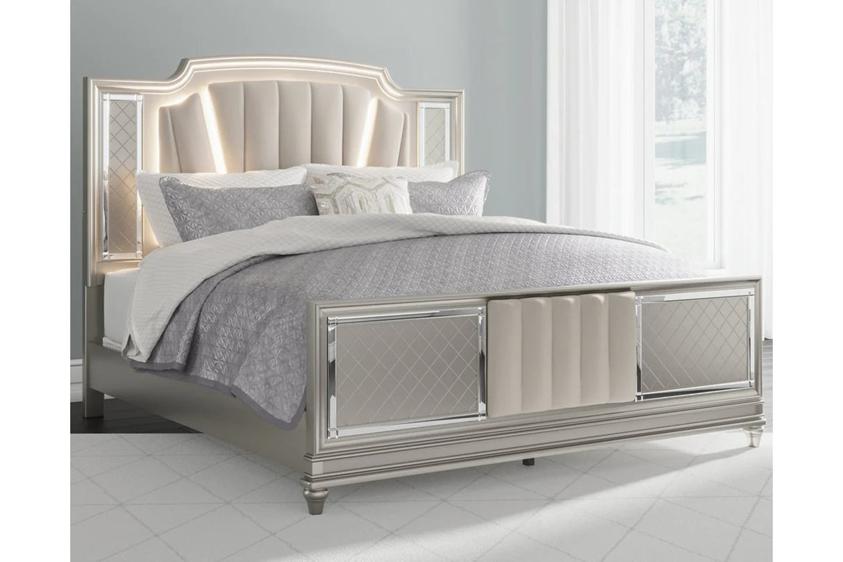 Chevanna Platinum King LED Upholstered Panel Bed