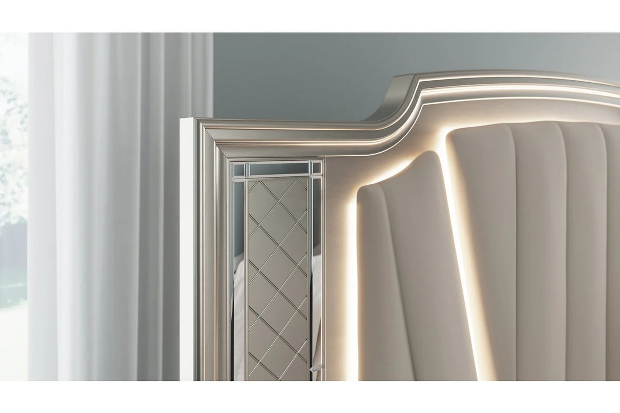Chevanna Platinum King LED Upholstered Panel Bed