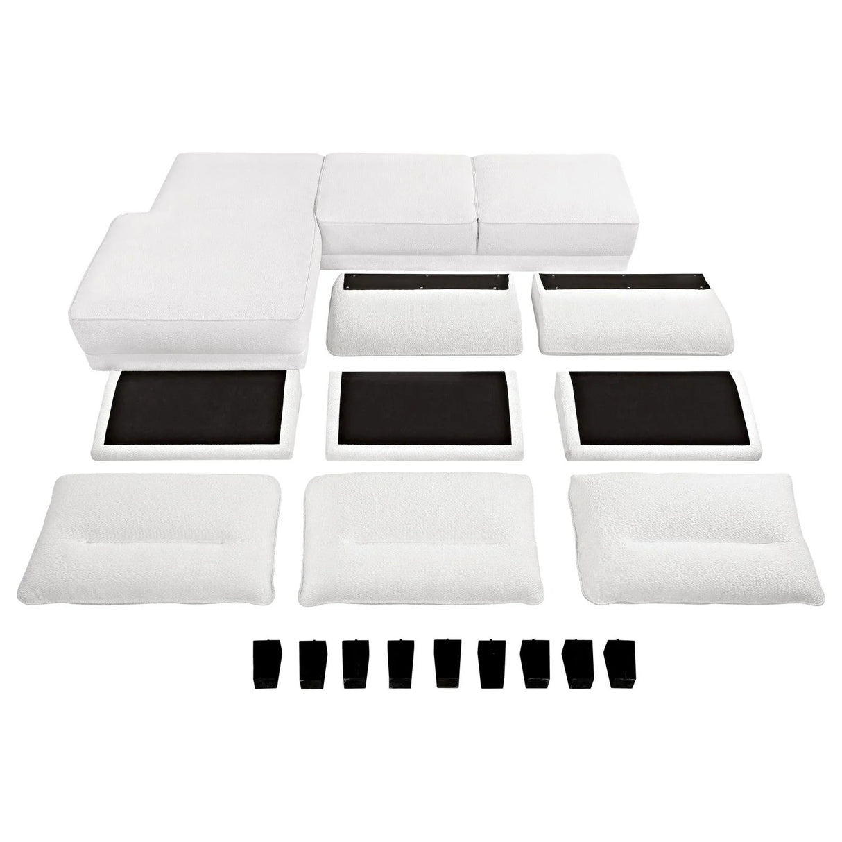 Caspian White and Black Upholstered Curved Arms Sectional Sofa