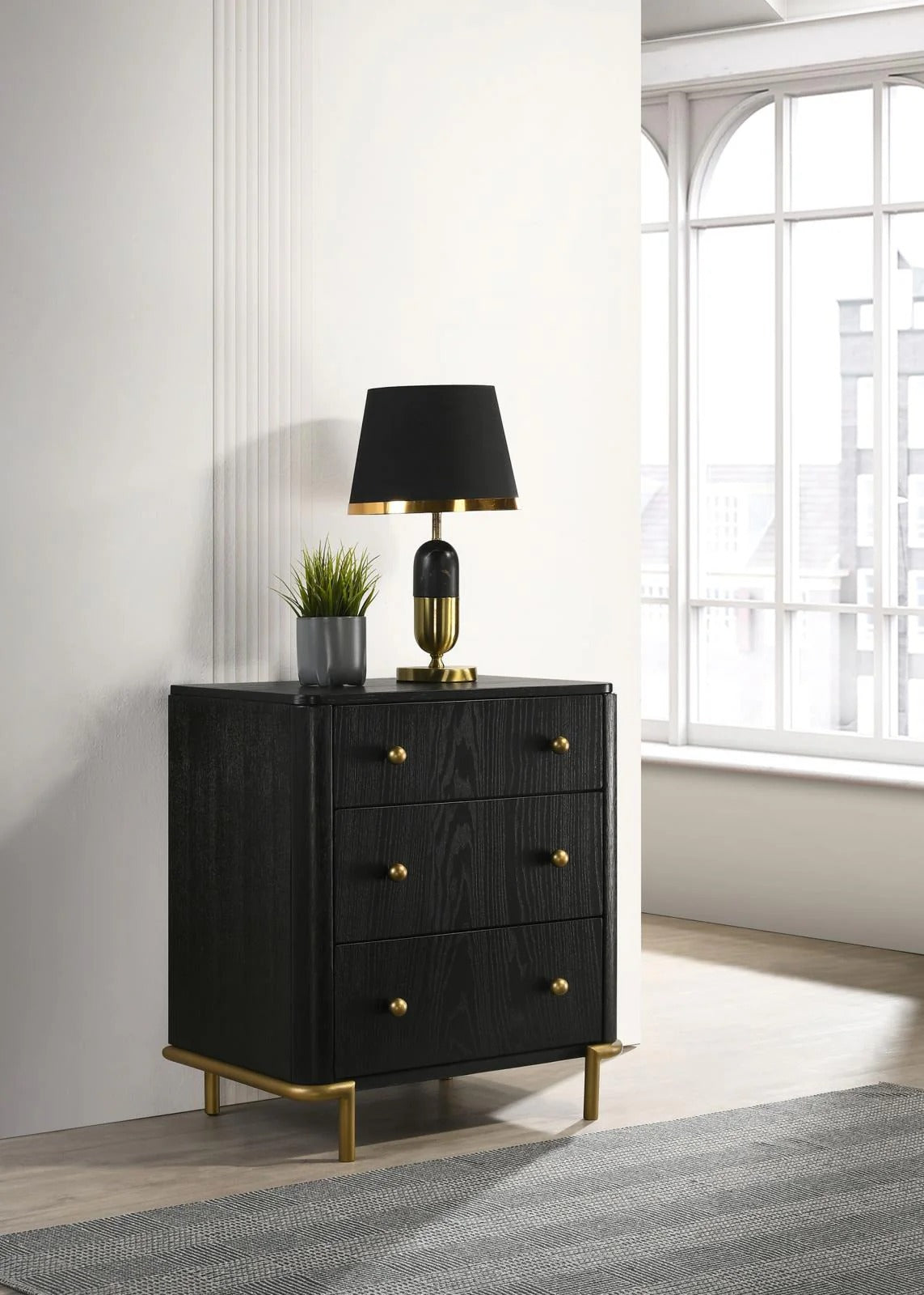 Arini Black 3-Drawer Nightstand