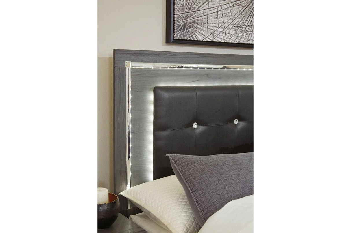 Lodanna Gray Queen LED Upholstered Panel Bed