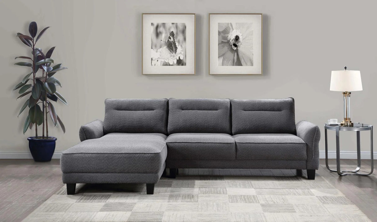 Caspian Gray Upholstered Curved Arms Sectional Sofa